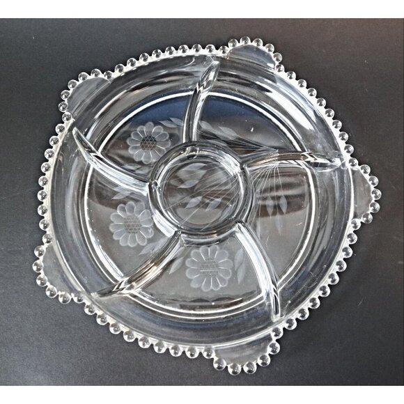 Vintage Candlewick 6 Part Divided Dish Cornflower Pattern  1930's - Picture 1 of 3